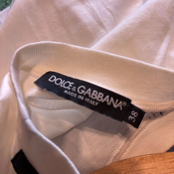 Dolce & Gabbana Women's Short Sleeve Lace Trim Blouse White Ruffle Size 38 US XS - Picture 3 of 7